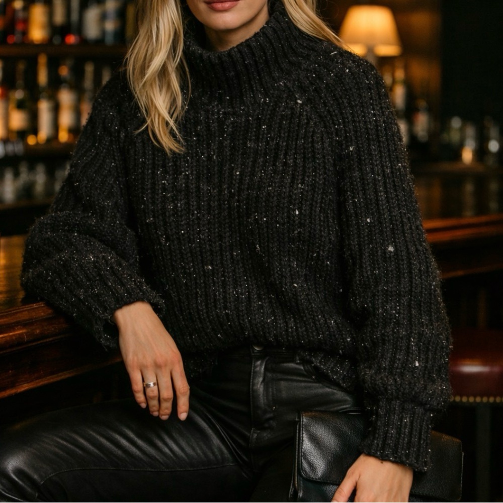 H&M Black Chunky Knot Speckled Sweater